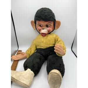 Vintage 22” Zippy the Monkey Doll Howdy Doody Rubber Face Plush Rushton Style